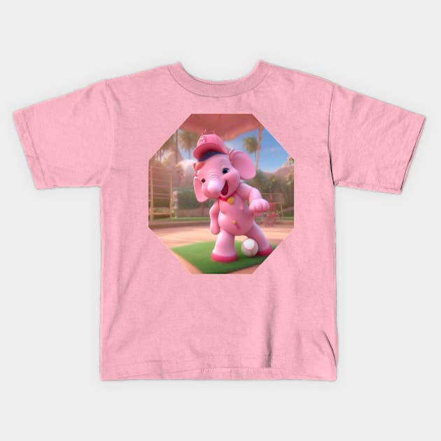 Happy baseball pink elephant Kids T-Shirt by sailorsam1805